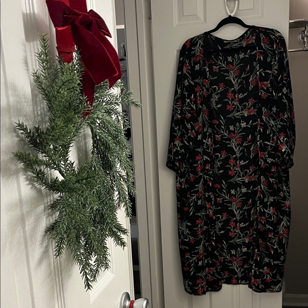 Floral Black and Red Floral Long Sleeve Coat